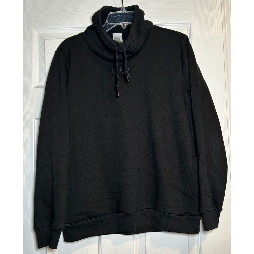 PINK Victoria's Secret Black Sherpa Lined Cowl Neck Sweatshirt Women's Small
